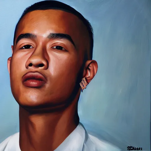 Image similar to thaiboy digital presidential portrait, realistic painting