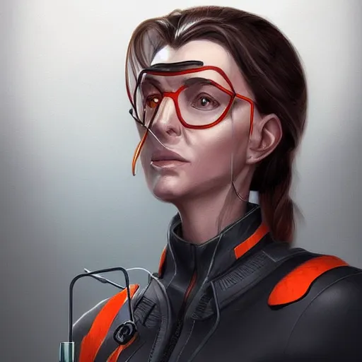 Image similar to gordon freeman as a woman, hd shot, concept art, artstation, comic style, by artgerm and jakub rozalaki