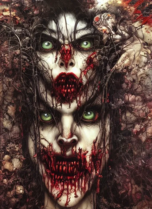 Prompt: realistic detailed image of a zombie in a mall by Ayami Kojima, Amano, Karol Bak, Greg Hildebrandt, and Mark Brooks, Neo-Gothic, gothic, rich deep colors. Beksinski painting, part by Adrian Ghenie and Gerhard Richter. art by Takato Yamamoto. masterpiece