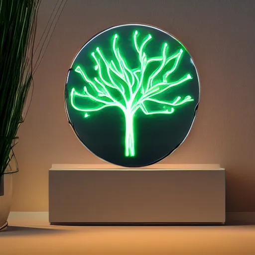 Image similar to realistic fantasy cyber big tree on neon light on fog