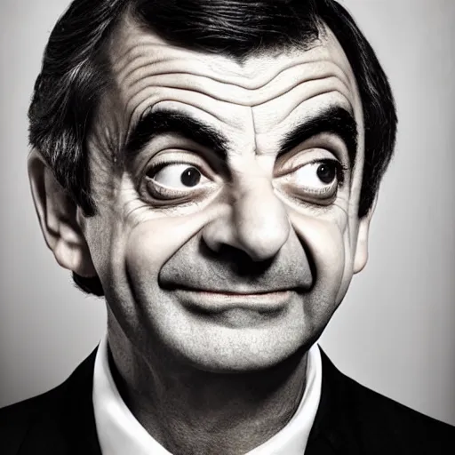 Image similar to A portrait mr bean teams up with a teenage rowan atkinson, perfect faces, 50 mm, award winning photography