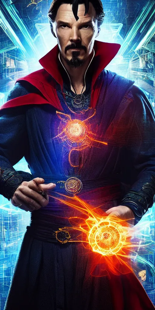 Image similar to cyberpunk, dr strange, photograph, cinematic,