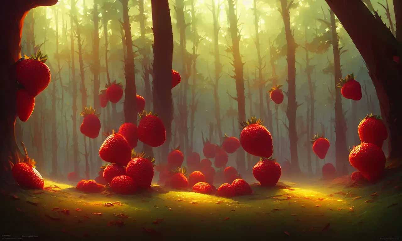 Image similar to Dark forest large strawberries, behance hd by Jesper Ejsing, by RHADS, Makoto Shinkai and Lois van baarle, ilya kuvshinov, rossdraws global illumination