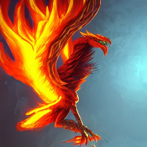 Image similar to phenix rising from its ashes, artstation, dark background.