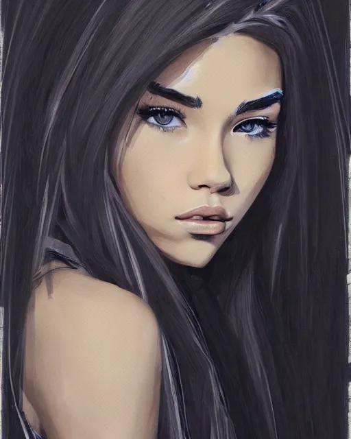 Image similar to portrait of madison beer, mixed art styles, beautiful, elegant, artstation, deviantart, behance, concept art, smooth, focus, by david w. mack