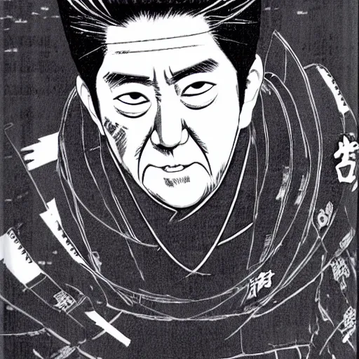 Image similar to Shinzo Abe looking sinister, by Tsutomu Nihei, highly detailed