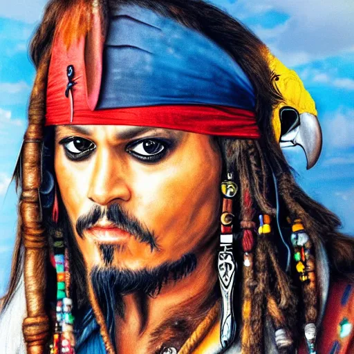 Jack Sparrow With A Parrot On The Shoulder, Portrait, 