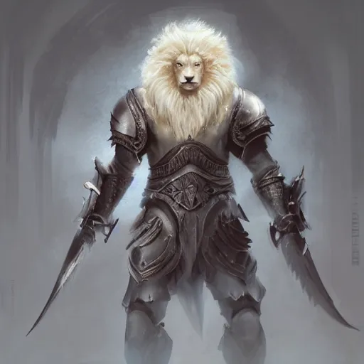 Image similar to a beautiful award winning commission of a male anthro albino lion dressed in skyrim armour,digital art,art by greg rutkowski,character design by charles bowater,ross tran,photorealistic,highly detailed,detailed face,4k,dramatic,deviantart,artstation