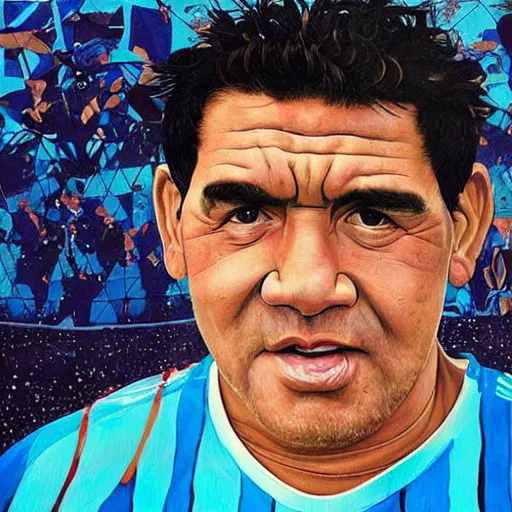 Prompt: painting of diego maradona very detailled, by artgem, botticelli and victo ngai