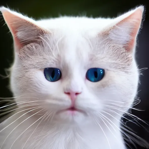 Image similar to white cat big eyes a lot of fur cute highly detailed high - quality photo realistic 8 k