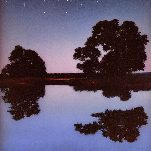 Image similar to night sky reflected in the water, landscape photo by maxfield - parrish