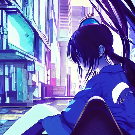 Prompt: Frequency indie album cover, luxury advertisement, blue filter, blue and black colors. Clean and detailed post-cyberpunk sci-fi close-up schoolgirl in asian city in style of cytus and deemo, blue flame, relaxing, calm and mysterious vibes, by Tsutomu Nihei, by Yoshitoshi ABe, by Ilya Kuvshinov, by Greg Tocchini, nier:automata, set in half-life 2, GITS, Blade Runner, Neotokyo Source, Syndicate(2012), dynamic composition, beautiful with eerie vibes, very inspirational, very stylish, with gradients, surrealistic, dystopia, postapocalyptic vibes, depth of field, mist, rich cinematic atmosphere, perfect digital art, mystical journey in strange world, beautiful dramatic dark moody tones and studio lighting, shadows, bastion game, arthouse