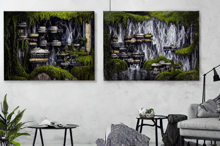 Prompt: gothic waterfall favela honeybee hive, brutalist environment, industrial factory, award winning art, epic dreamlike fantasy landscape, ultra realistic,