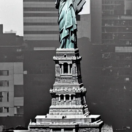 Image similar to a destroyed and deserted statue of liberty