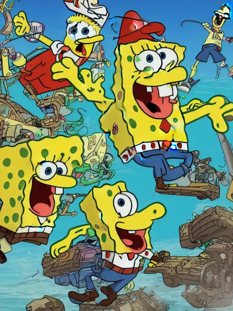 Image similar to Spongebob as gta 5 cover art, very detailed, award winning shading