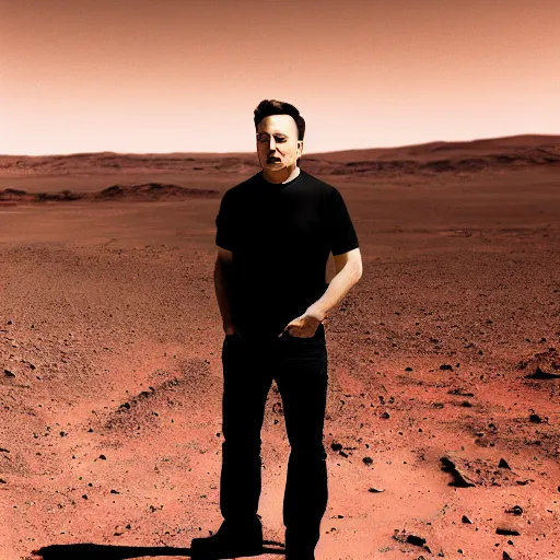Prompt: Elon Musk high on Mars, photo, portrait, centered, detailed, 35 mm