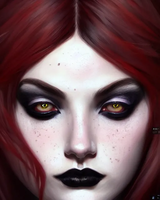 Prompt: beautiful digital painting of a stylish goth socialite forest with high detail, real life skin, freckles, 8 k, stunning detail, works by artgerm, greg rutkowski and alphonse mucha, unreal engine 5, 4 k uhd