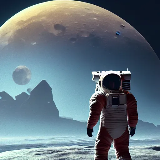 Image similar to one astronaut on the moon, beautiful dynamic lighting, cinematic, wide angle establishing shot, extremely high detail, photo realistic, cinematic lighting, post processed, concept art, artstation, matte painting, style by frederic church, raphael lacoste, unreal engine 8 k