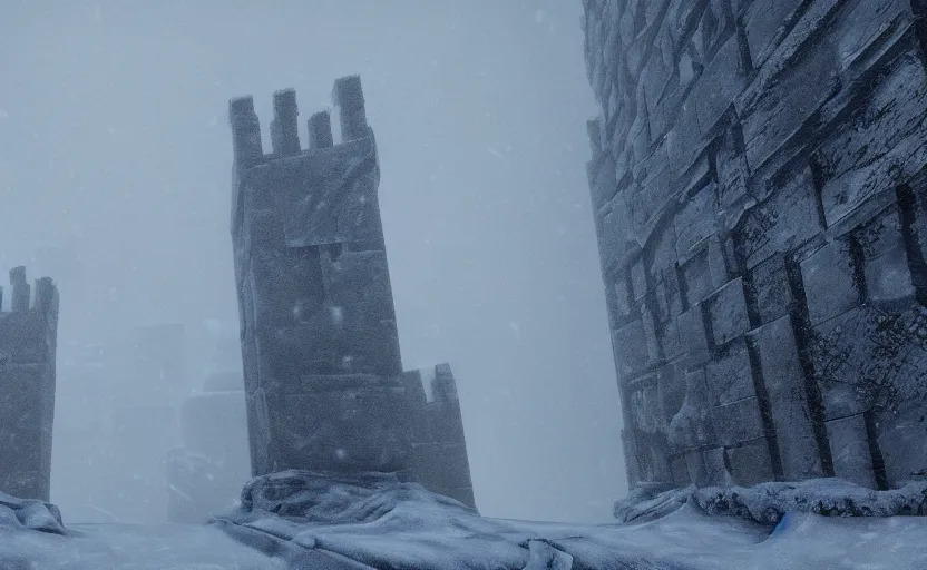 Prompt: the wall in the snowstorm, doomy, Unreal Engine, cinematic photography, highly-detailed, games of thrones, HBO, high resolution, 8k, photorealistic, stunning volumetric lighting