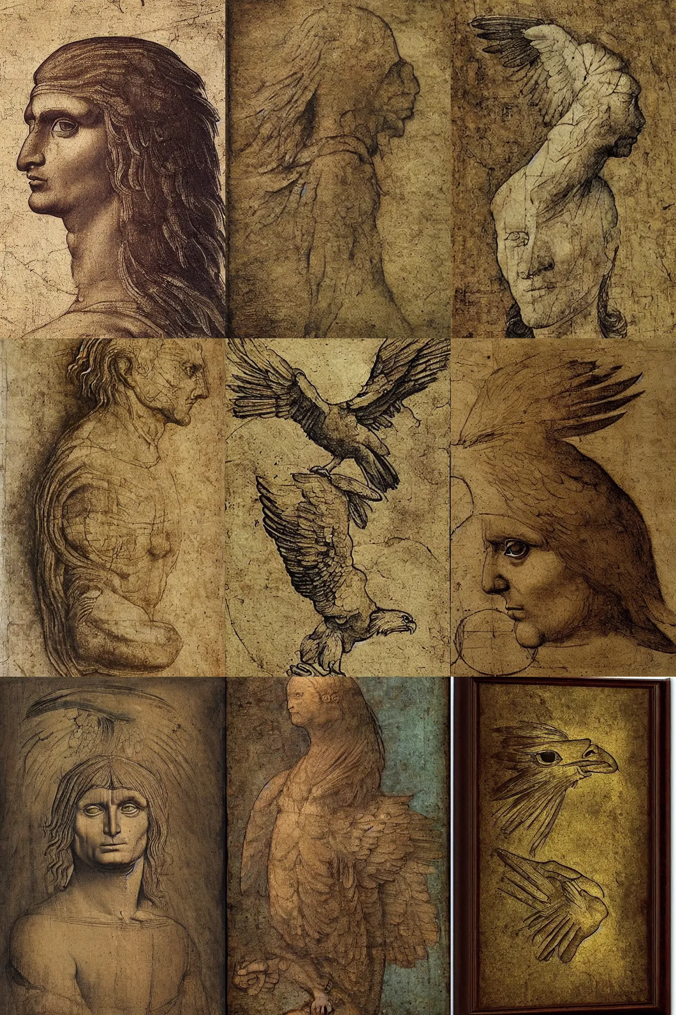 Prompt: half man half eagle by leonardo davinci