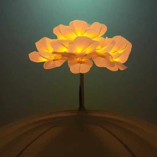 Image similar to Luminescent flower blooming at twilight, cgsociety, r /art, trending on artstation, artstationHD, octane render, highly detailed, cel-shaded, vray, volumetric lighting