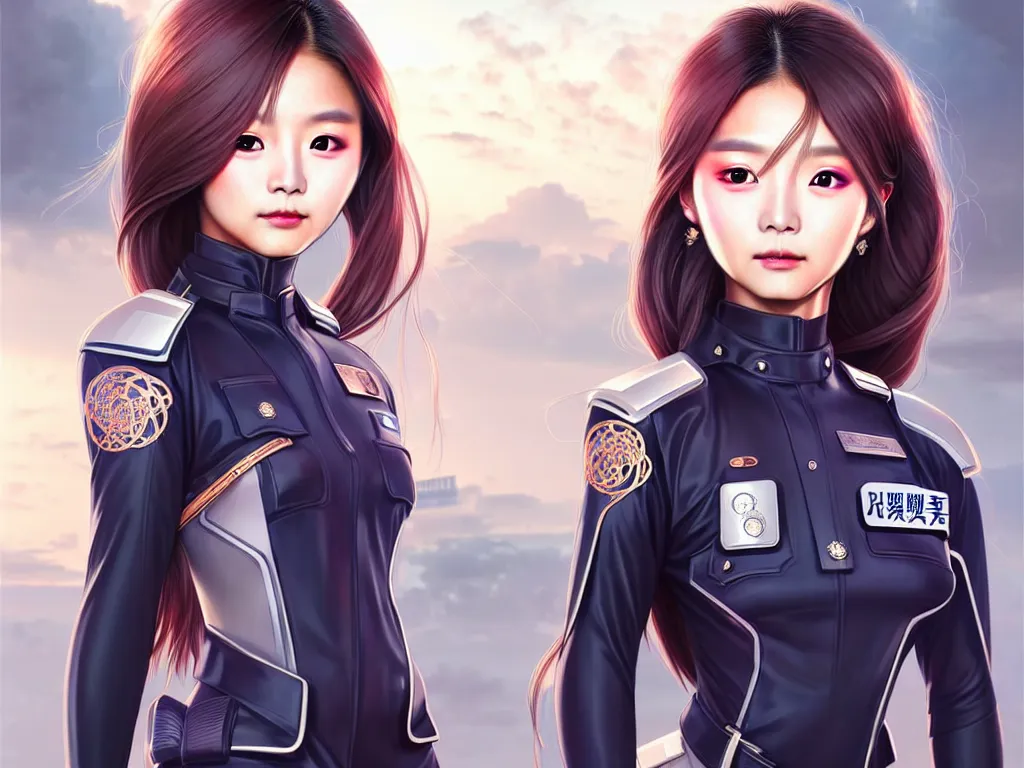 Image similar to portrait tzuyu, futuristic taiwan police uniform female, at future neon light rooftop, ssci - fi and fantasy, intricate and very very beautiful and elegant, highly detailed, digital painting, artstation, concept art, smooth and sharp focus, illustration, art by tan zi and ayanamikodon and alphonse mucha and wlop