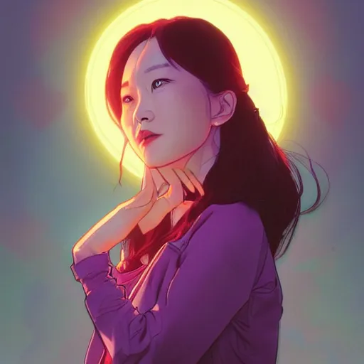 Image similar to portrait of jeon so min, falling in love, glowing with heart aura. sharp focus, cinematic pose, cinematic lighting, unreal engine render. art by josan gonzales and moebius and deathburger.