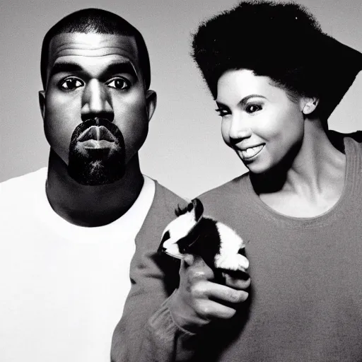 Image similar to Kanye West holding pikachu for a 1990s sitcom tv show, Studio Photograph, portrait