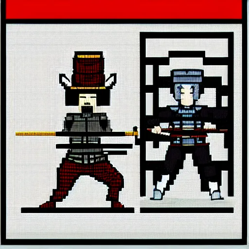Image similar to Beautiful samurai pixel art by UltraIndigoNFT and Junji Ito , post-processing , kendo stance