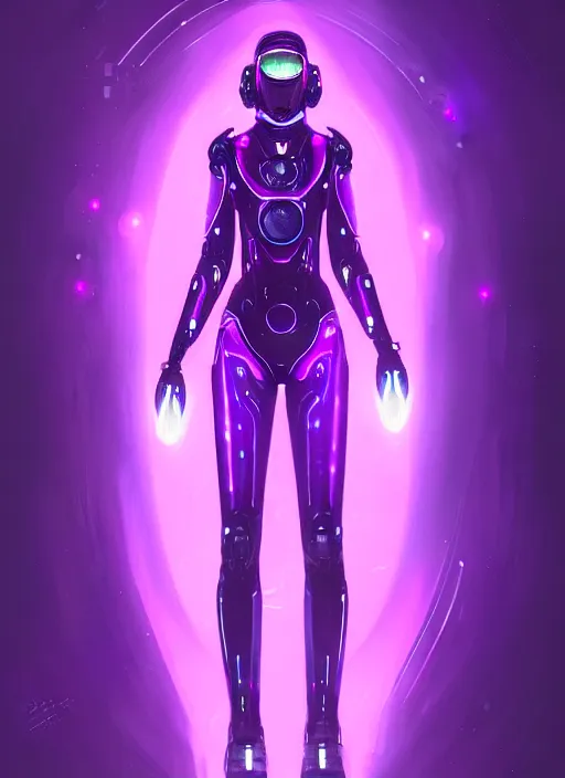 Prompt: portrait of futuristic sci - fi suit lady voidstar, purple, glowing purple energy, intricate, elegant, glowing lights, highly detailed, digital painting, artstation, concept art, smooth, sharp focus, illustration, art by wlop, mars ravelo and greg rutkowski