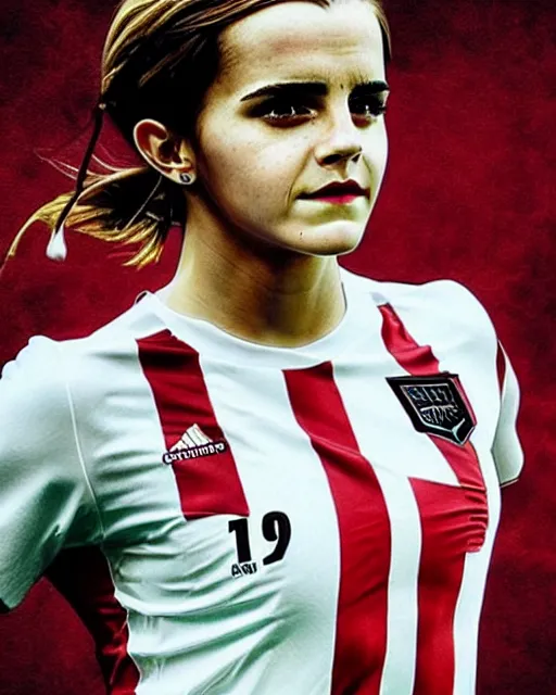 Image similar to a portrait of emma watson as a lokomotiv football player, hyper realistic