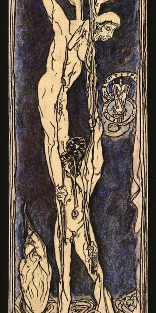 Prompt: eight of swords tarot card by austin osman spare