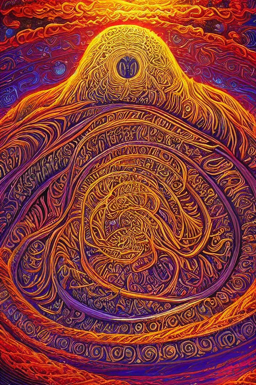 Prompt: a intricate background design with deep and intricate rune carvings and twisting intricate golden linework lovecraftian by dan mumford, twirling smoke trails, a twisting vortex of dying galaxies, collapsing stars, digital art, photorealistic, vivid colors, highly detailed, intricate painted by peter max