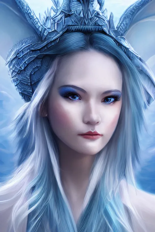 Image similar to Ice Dragon princess, digital art, 8k ,character ,realistic, portrait, hyperrealistic