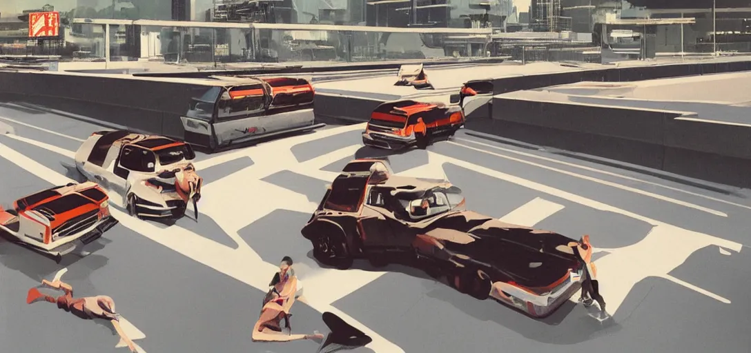 Image similar to a bosozoku truck speeding down a futuristic motorway, style of syd mead