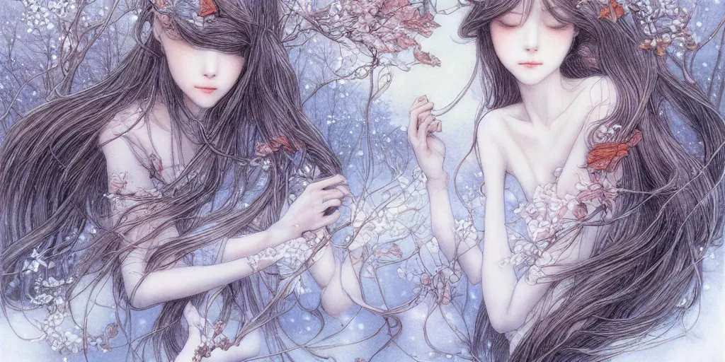 Image similar to breathtaking delicate detailed concept art winter creatures, by miho hirano, bizarre compositions, exquisite detail, pastel colors, 8 k