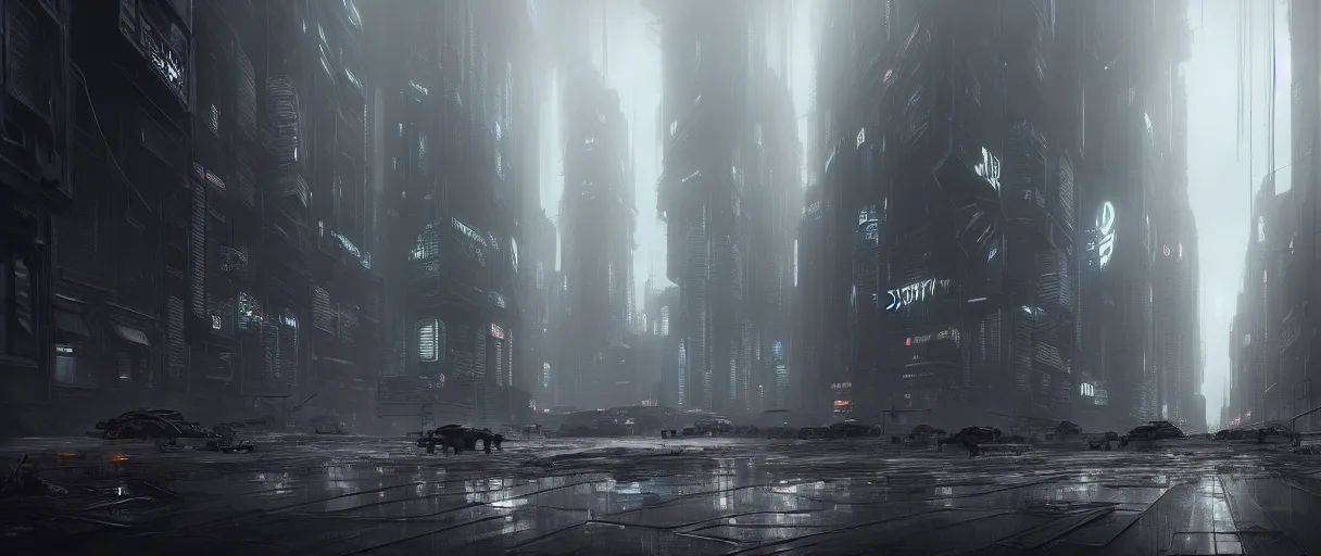 Image similar to dystopian cyberpunk world, with doors everywhere, grey sky, monochrome except doors, concept art, matte painting, high detail, buildings made of doors, large scale, digital painting, style of jordan grimmer, high res