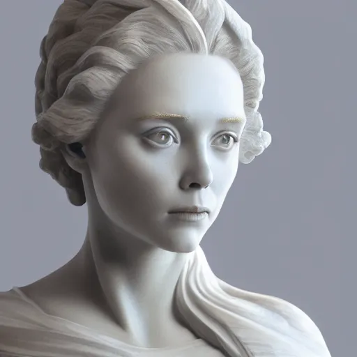 Image similar to a marble bust of actress Elizabeth Olsen, made of Carrara marble, detailed, intricate, CGI, cgsociety, trending on artstation, photograph, single subject, by Gian Lorenzo Bernini