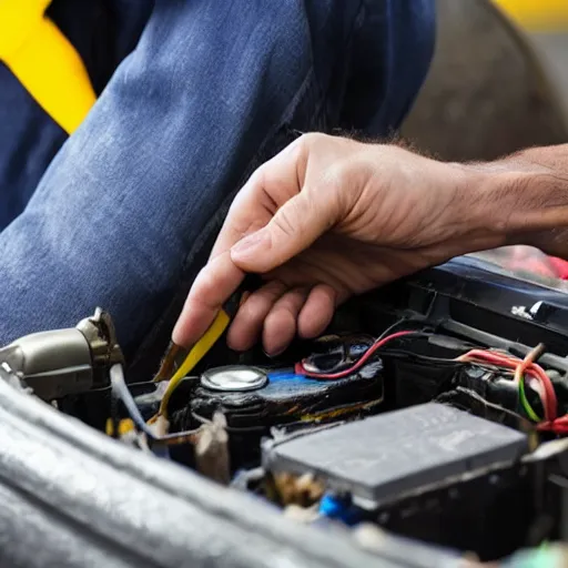 Prompt: a car battery crushed a man