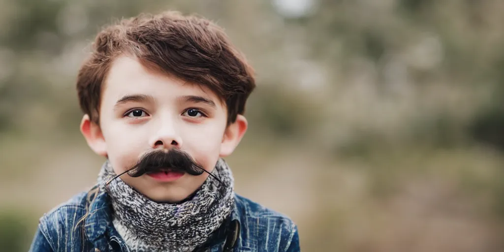 Image similar to little kid with long beautiful mustache, 5 0 mm