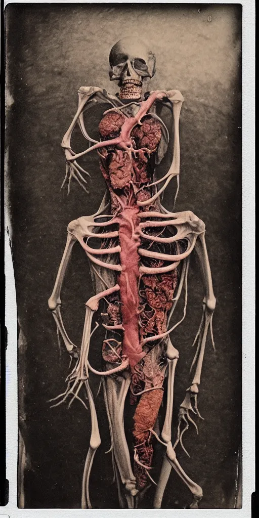 Prompt: an 1 9 1 0 polaroid photography of a very sad and detailed rotten woman corpse with fractal coral reefs and ornate growing all around, muscles, veins, arteries, bones, anatomical, skull, eye, ears, organs, flesh, full body, intricate, surreal, ray caesar, john constable, guy denning, dan hillier, black and white