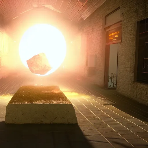 Image similar to arcane teleportation pad, realistic lighting, bloom, unreal engine, cinema, particles