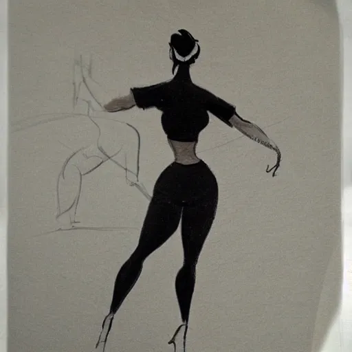 Image similar to milt kahl sketch of thick cuban girl wearing black yoga pants