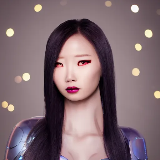 Prompt: 8 k award winner photo of a cyber android beauty from the future, asian background
