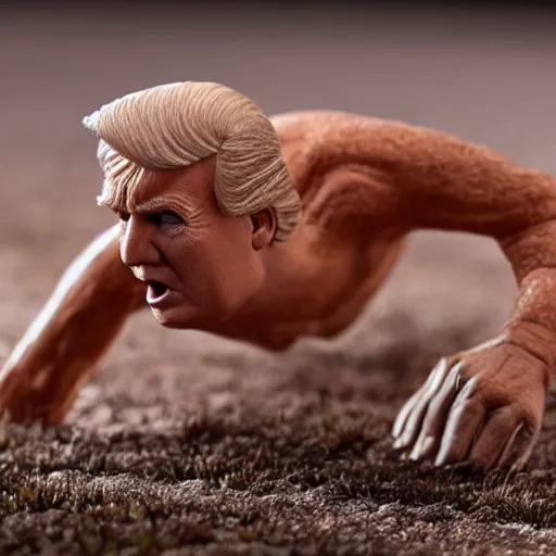 Prompt: Donald trump crawling on the ground, very unhappy, detailed, 8k