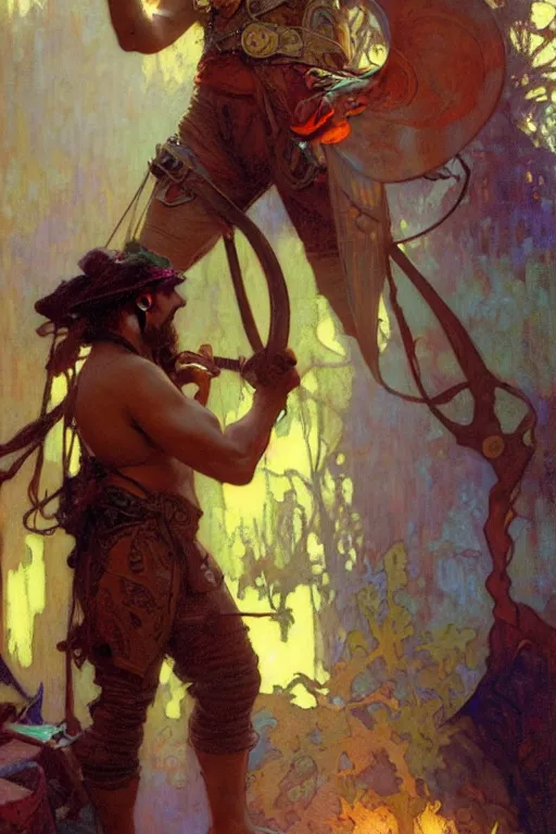 Image similar to attractive man, blacksmith, cool colors, painting by gaston bussiere, craig mullins, greg rutkowski, alphonse mucha