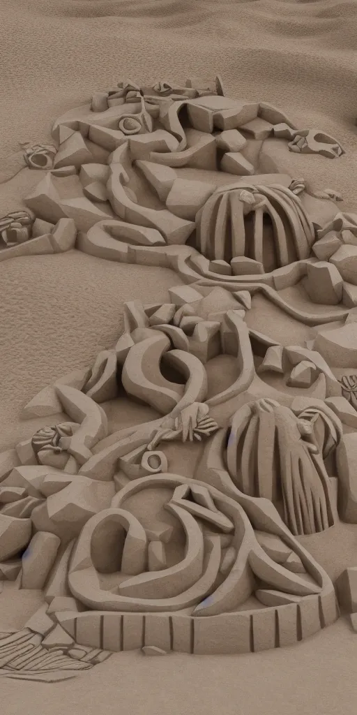 Image similar to photograph of the perfect and detailed of the word sticazzi how a sand sculpture designed by architect antoni gaudi, cinematic composition, catalan modernisme, hyperrealistic, volumetric lighting, epic, insanely detailed, beautiful, unreal engine 5 render, 8 k,