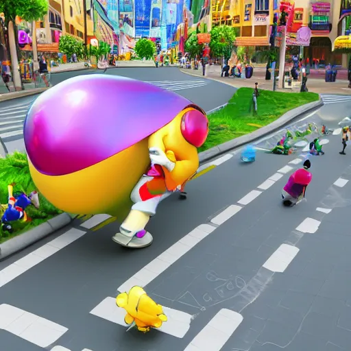 Image similar to beautiful katamari game, disney movie encanto, walking through the city, very busy city, cartoon pixar style, anime volumetric lighting, 3d model pixar render