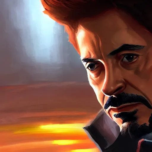 Image similar to concept art of tony stark, cinematic shot, painting by jama jurabaev, extremely detailed, brush hard, artstation, high quality, brush stroke