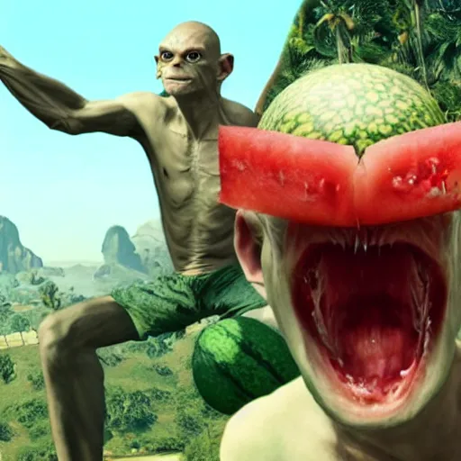 Prompt: Gollum eating watermelon gta v loading screen